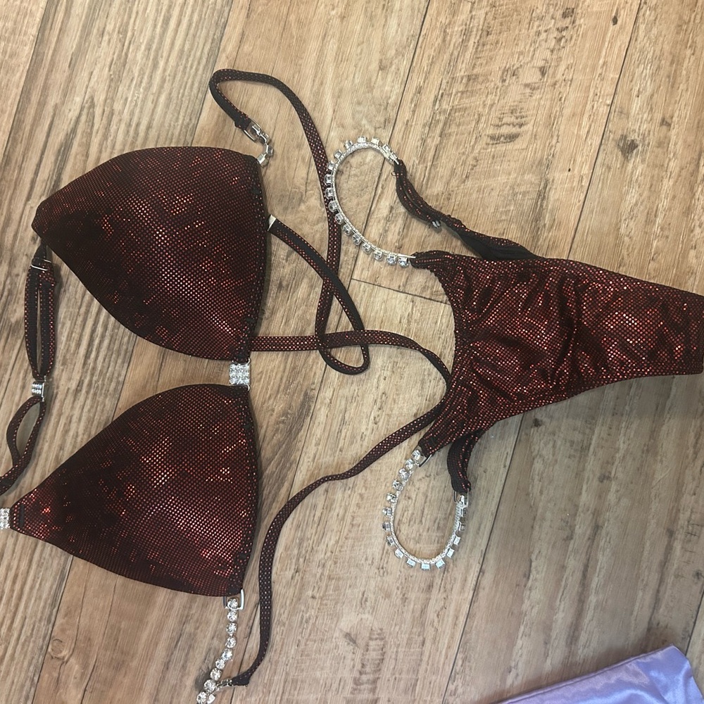 Elegant Red Bikini with Rhinestone Accents